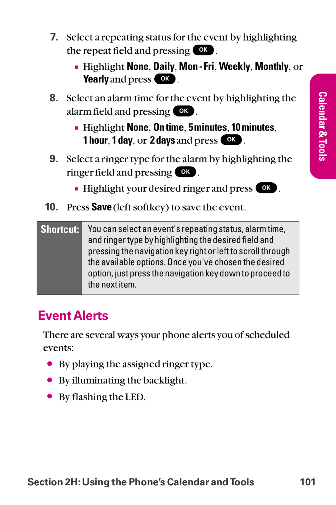 LG Electronics LX-225 manual Event Alerts 