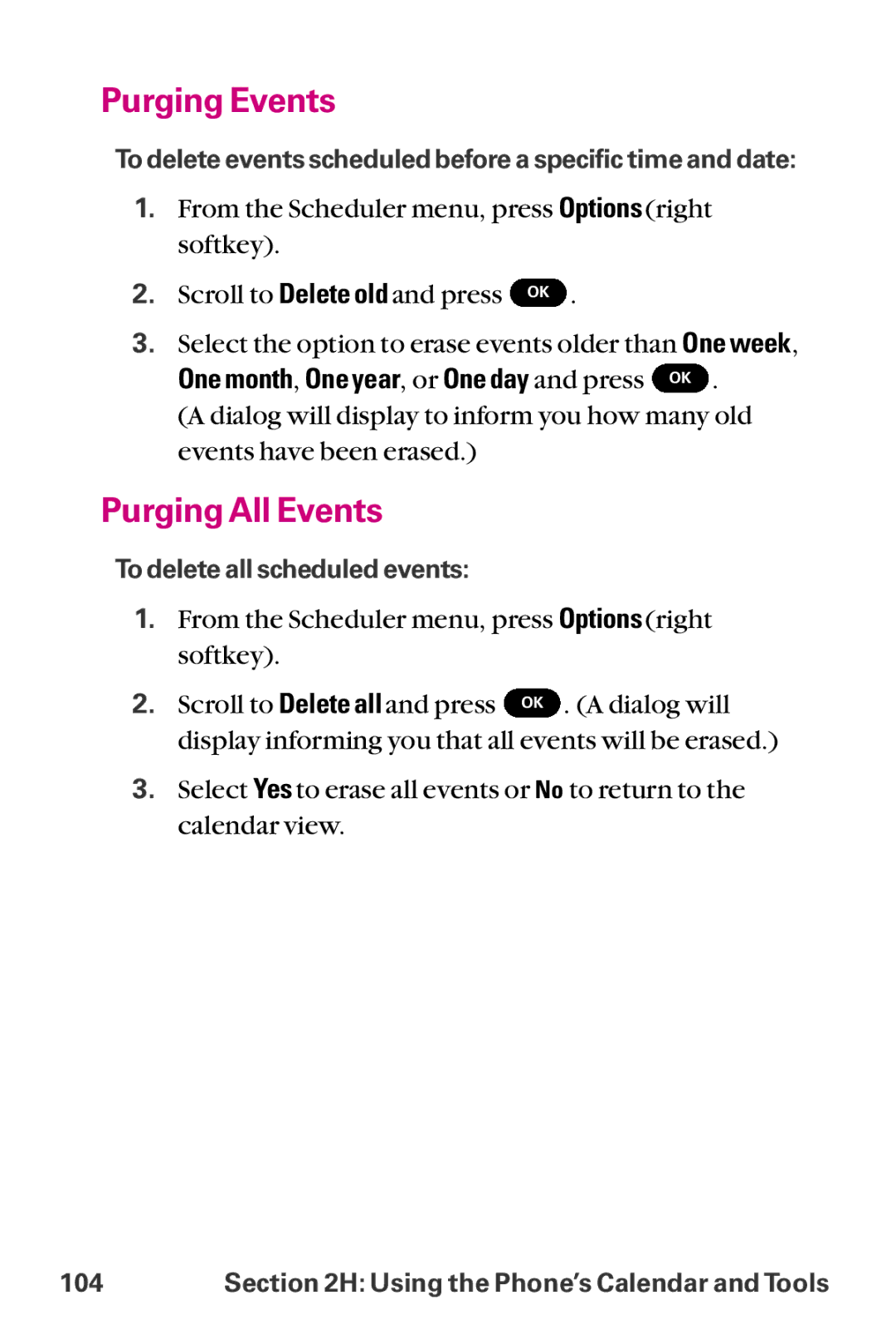 LG Electronics LX-225 manual Purging Events, Purging All Events 