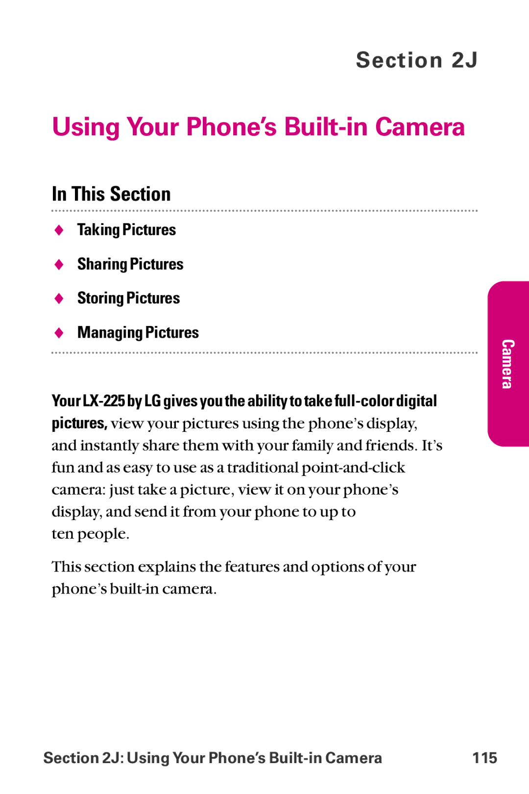 LG Electronics LX-225 manual Using Your Phone’s Built-in Camera 