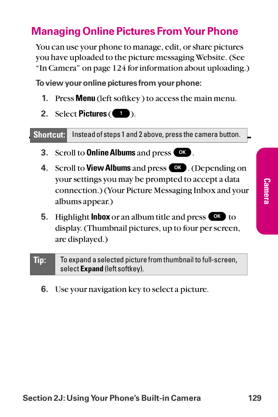 LG Electronics LX-225 manual Managing Online Pictures FromYour Phone 