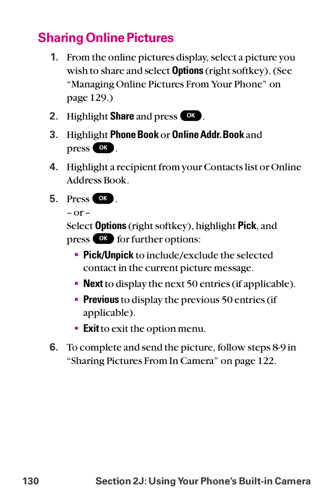 LG Electronics LX-225 manual Sharing Online Pictures 