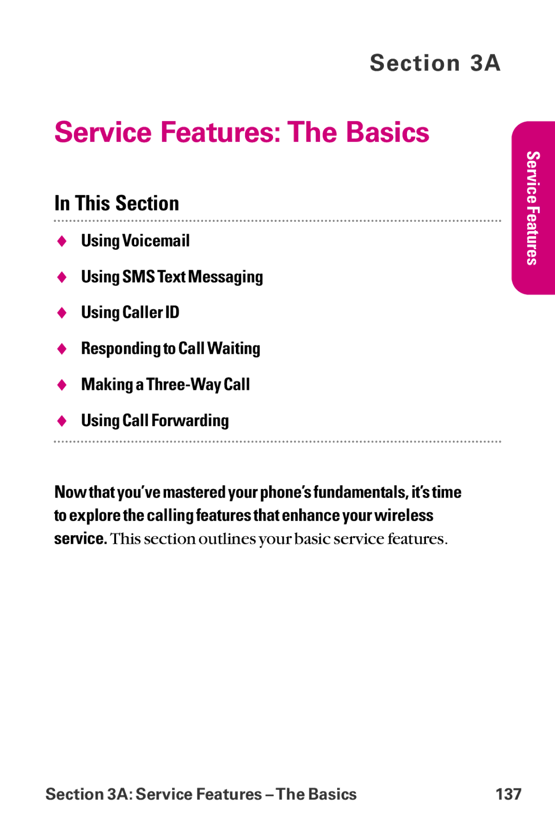 LG Electronics LX-225 manual Service Features The Basics 