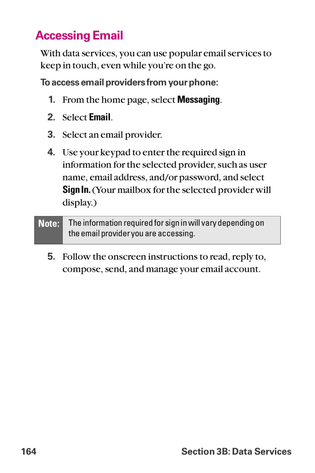 LG Electronics LX-225 manual Accessing Email 