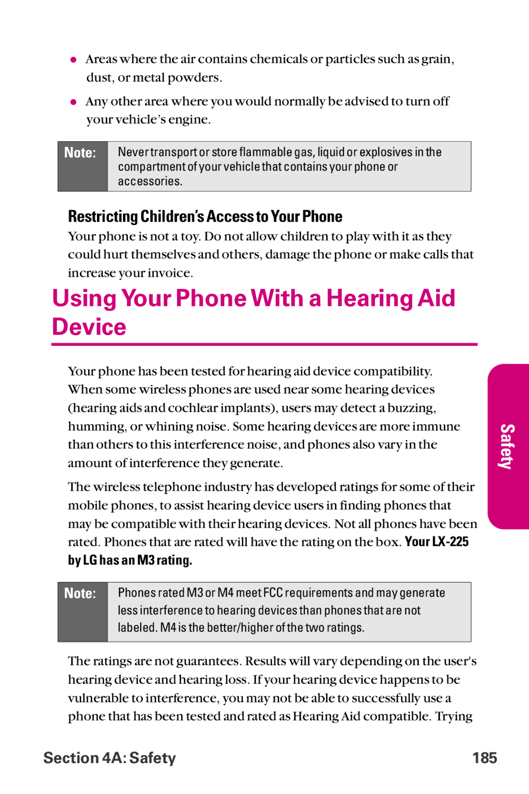 LG Electronics LX-225 manual Using Your Phone With a Hearing Aid Device, Restricting Children’s Access to Your Phone 