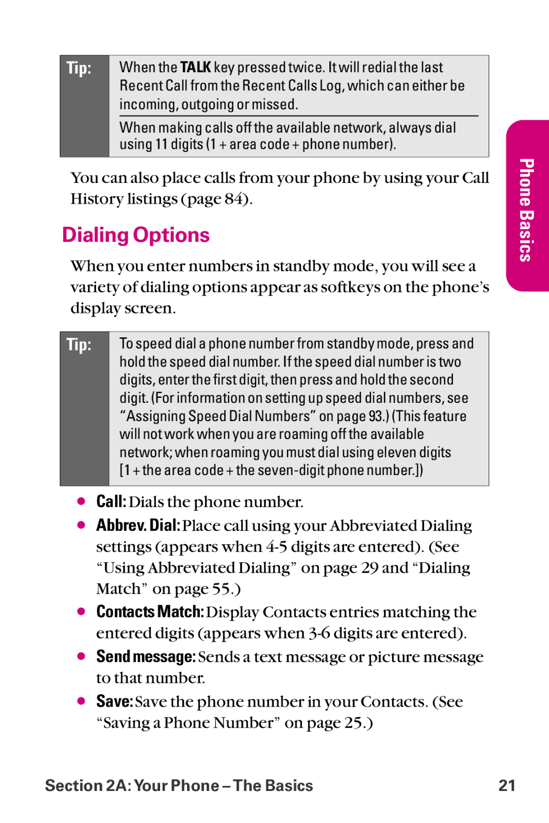 LG Electronics LX-225 manual Dialing Options 