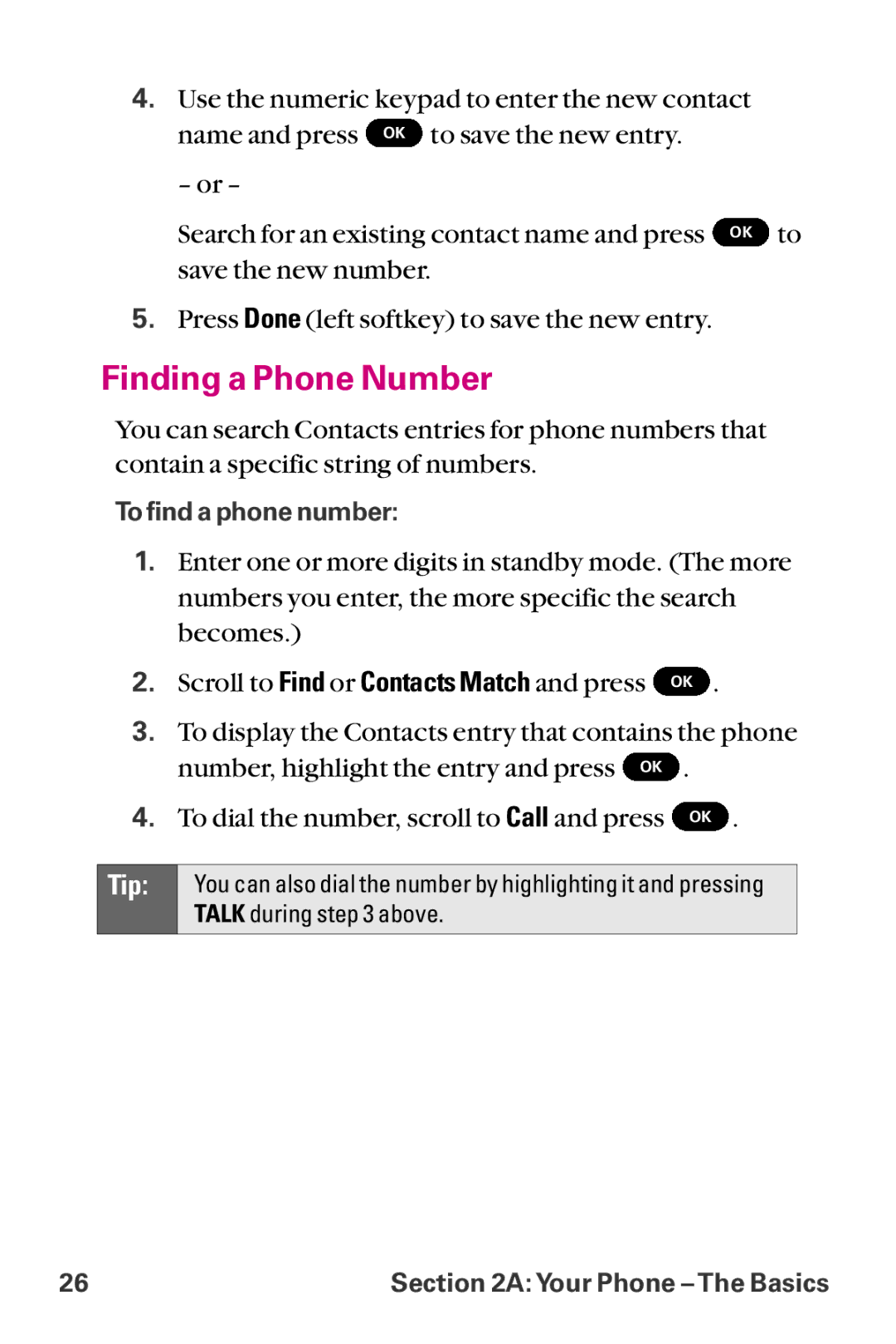 LG Electronics LX-225 manual Finding a Phone Number 