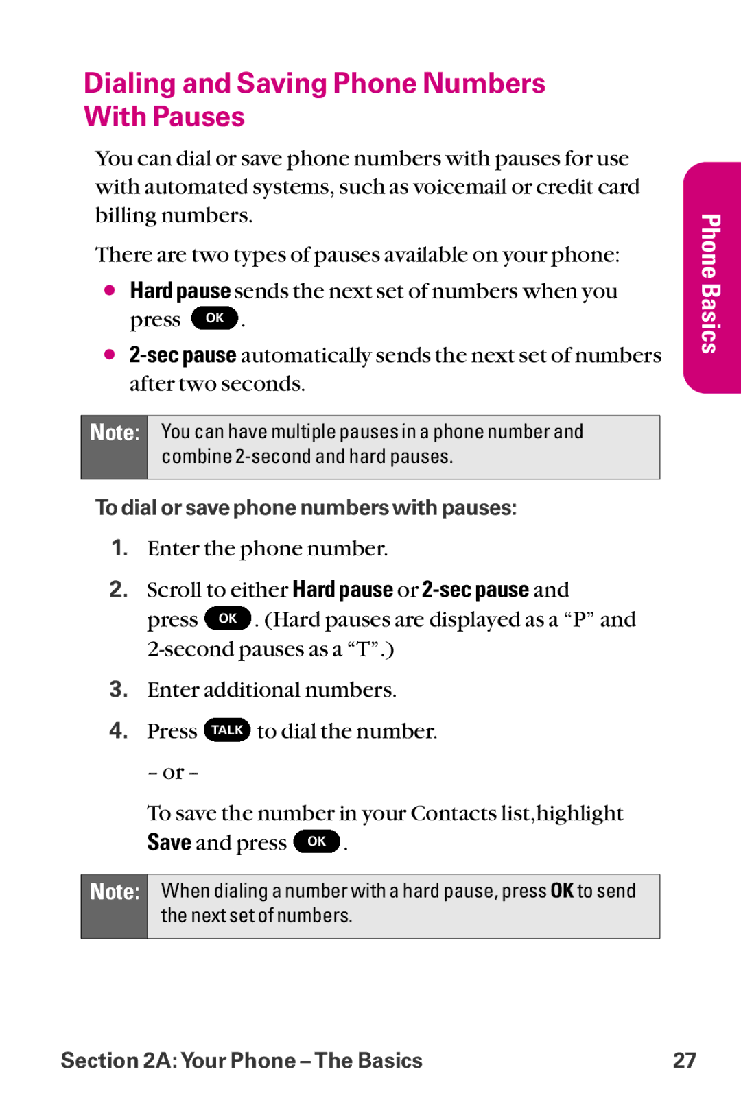 LG Electronics LX-225 manual Dialing and Saving Phone Numbers With Pauses 