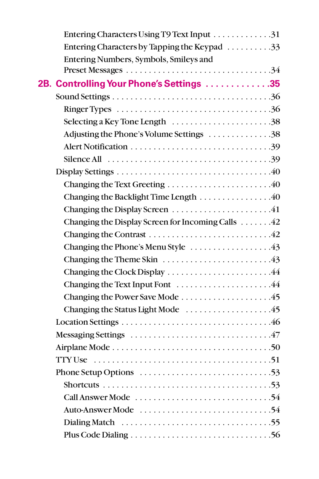 LG Electronics LX-225 manual 2B. Controlling Your Phone’s Settings 