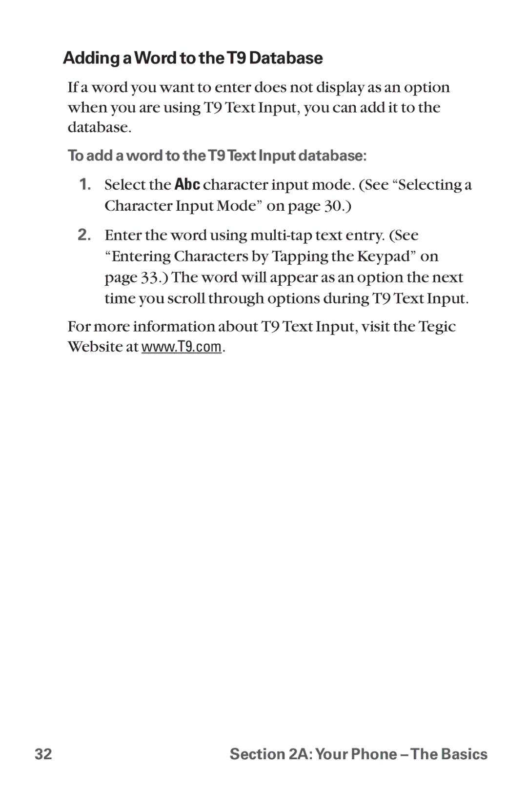 LG Electronics LX-225 manual Adding aWord to theT9 Database 