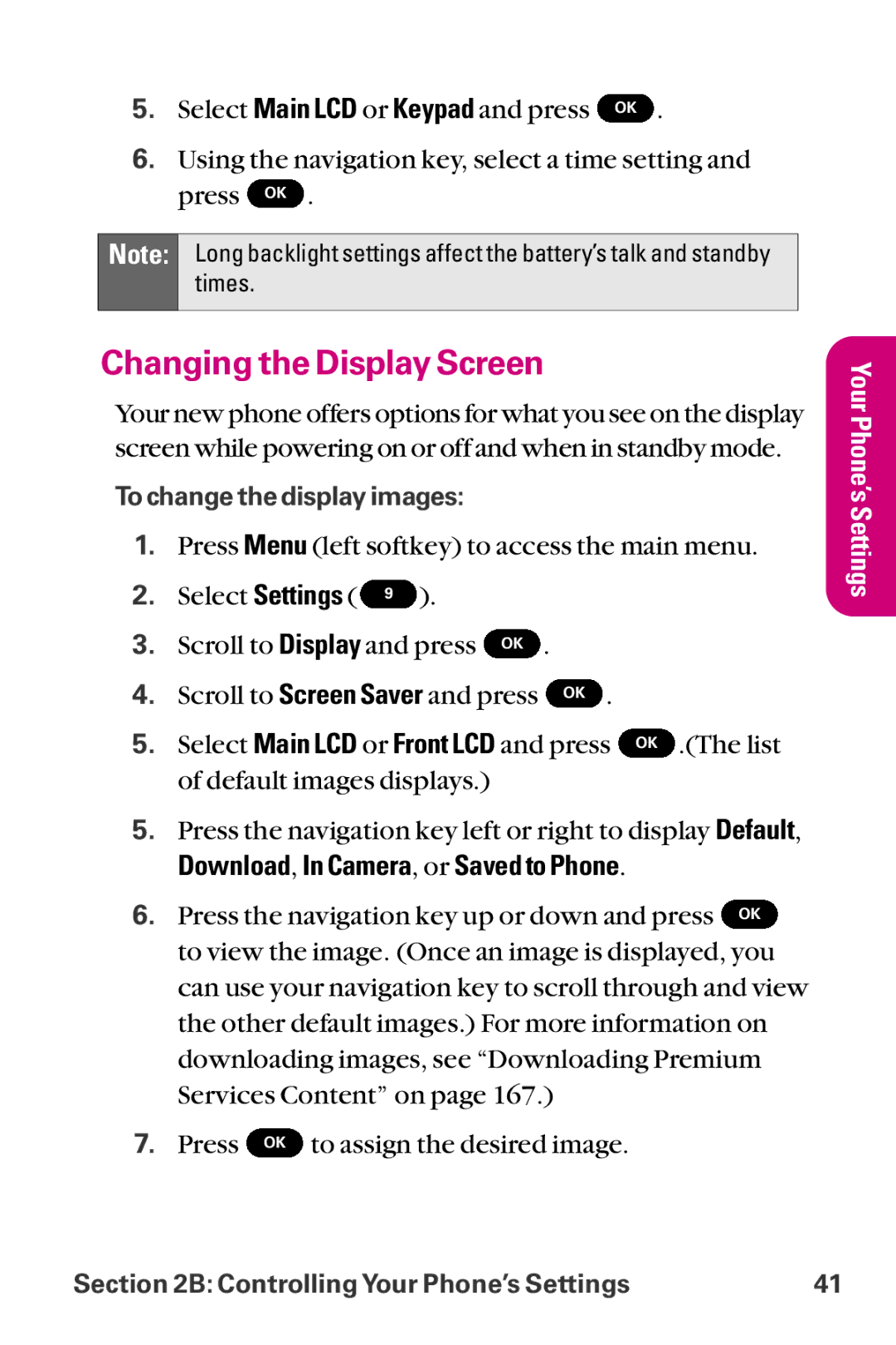 LG Electronics LX-225 manual Changing the Display Screen, Download, In Camera, or Saved to Phone 