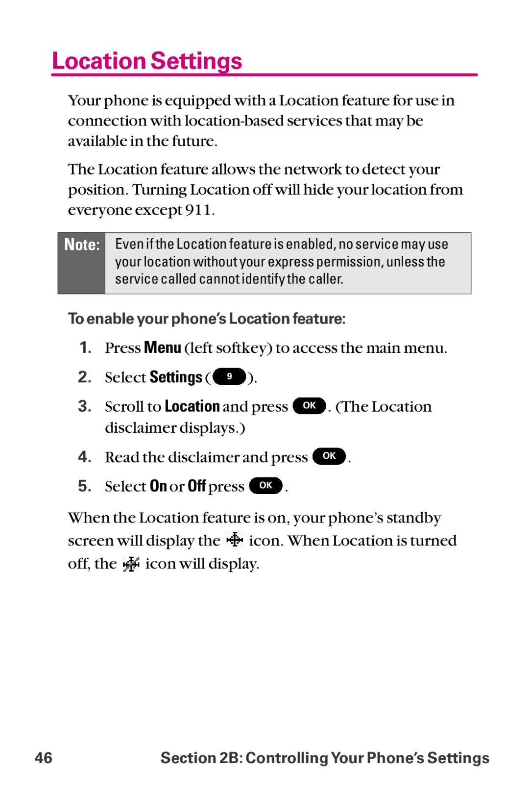 LG Electronics LX-225 manual Location Settings 