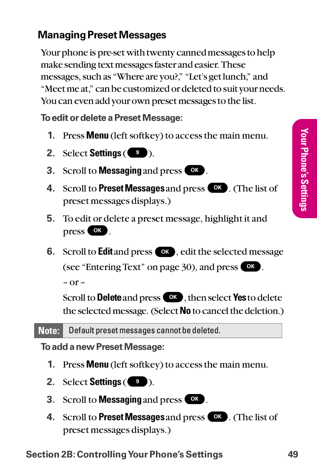 LG Electronics LX-225 manual Managing Preset Messages 