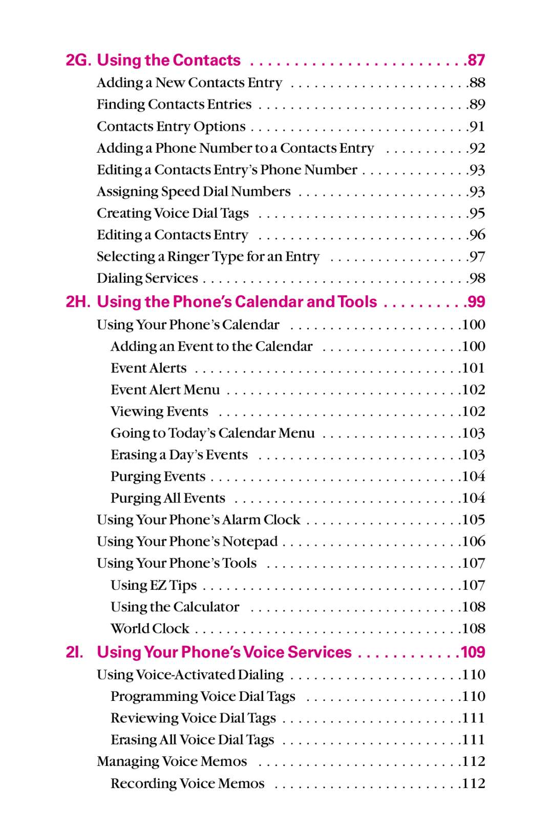 LG Electronics LX-225 manual 2G. Using the Contacts 