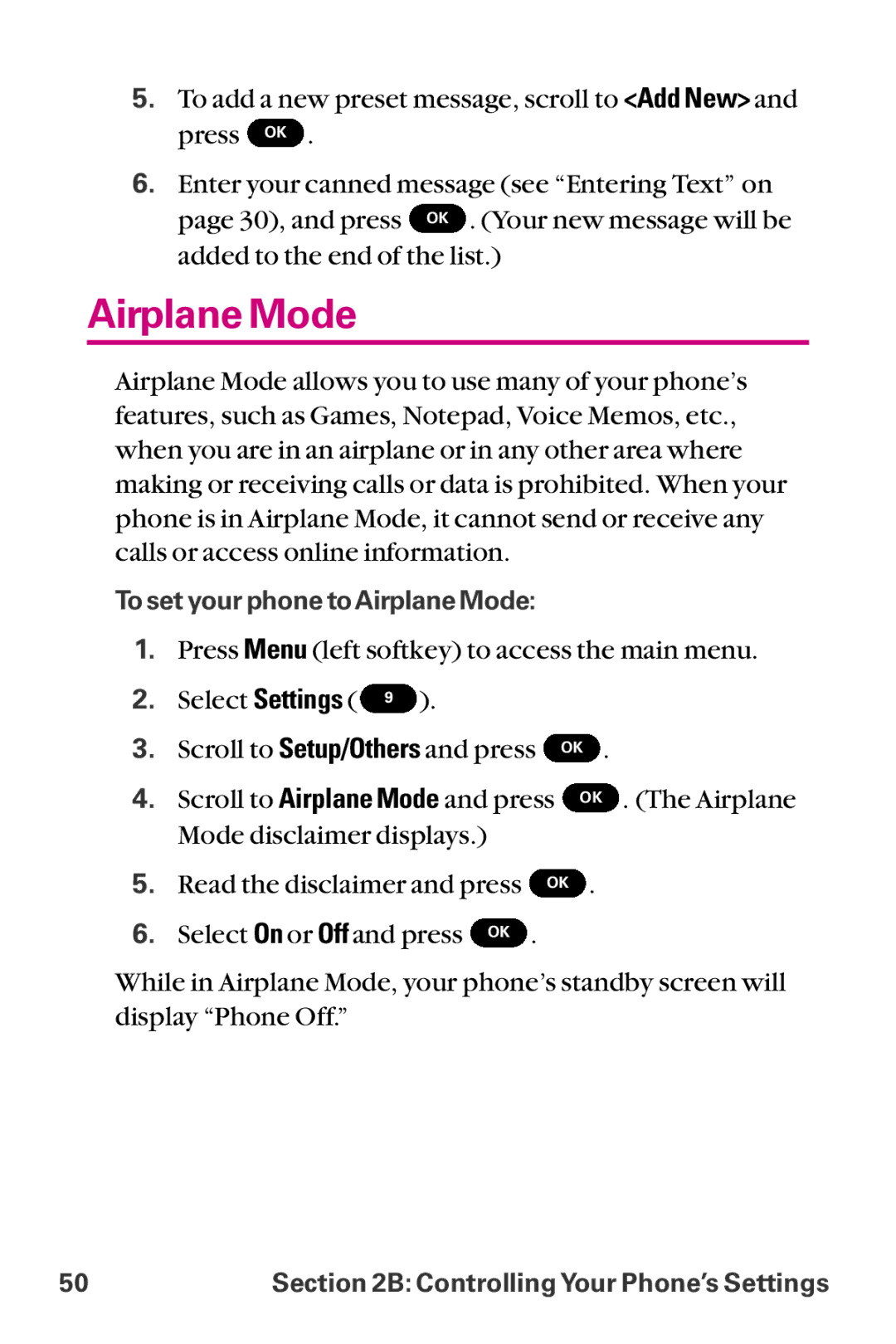 LG Electronics LX-225 manual Airplane Mode 