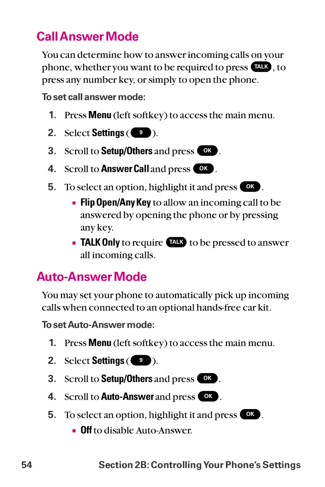 LG Electronics LX-225 manual Call Answer Mode, Auto-Answer Mode 