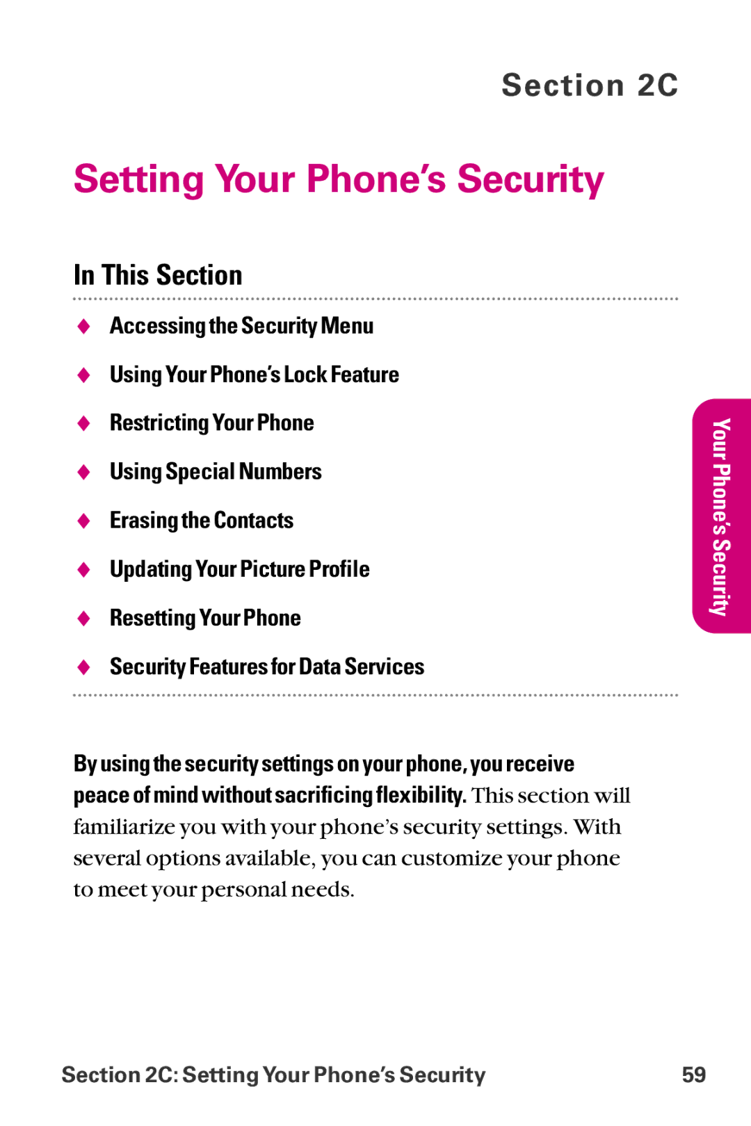 LG Electronics LX-225 manual Setting Your Phone’s Security 