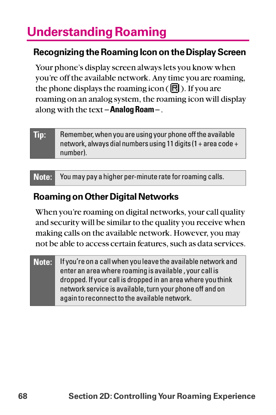 LG Electronics LX-225 manual Understanding Roaming, Recognizing the Roaming Icon on the Display Screen 