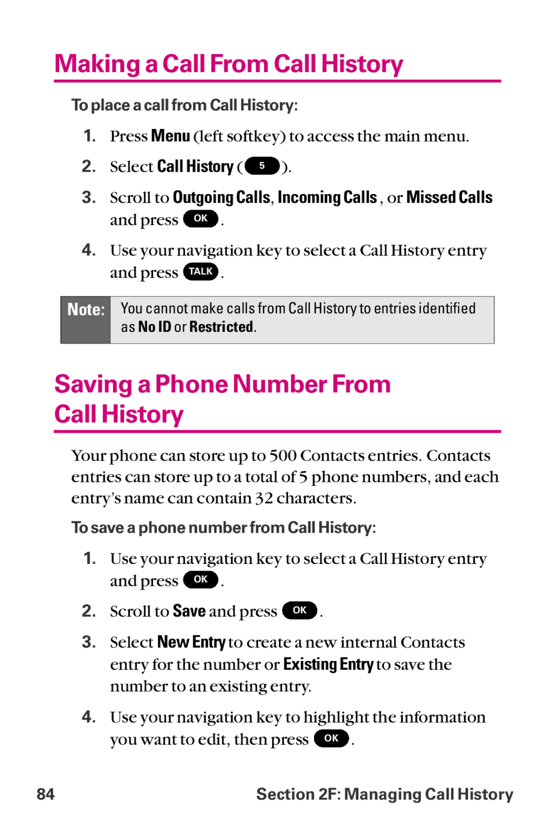 LG Electronics LX-225 manual Making a Call From Call History, Saving a Phone Number From Call History 