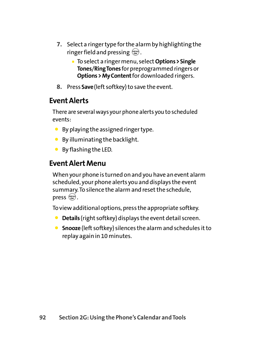 LG Electronics LX-350 manual Event Alerts, Event Alert Menu 