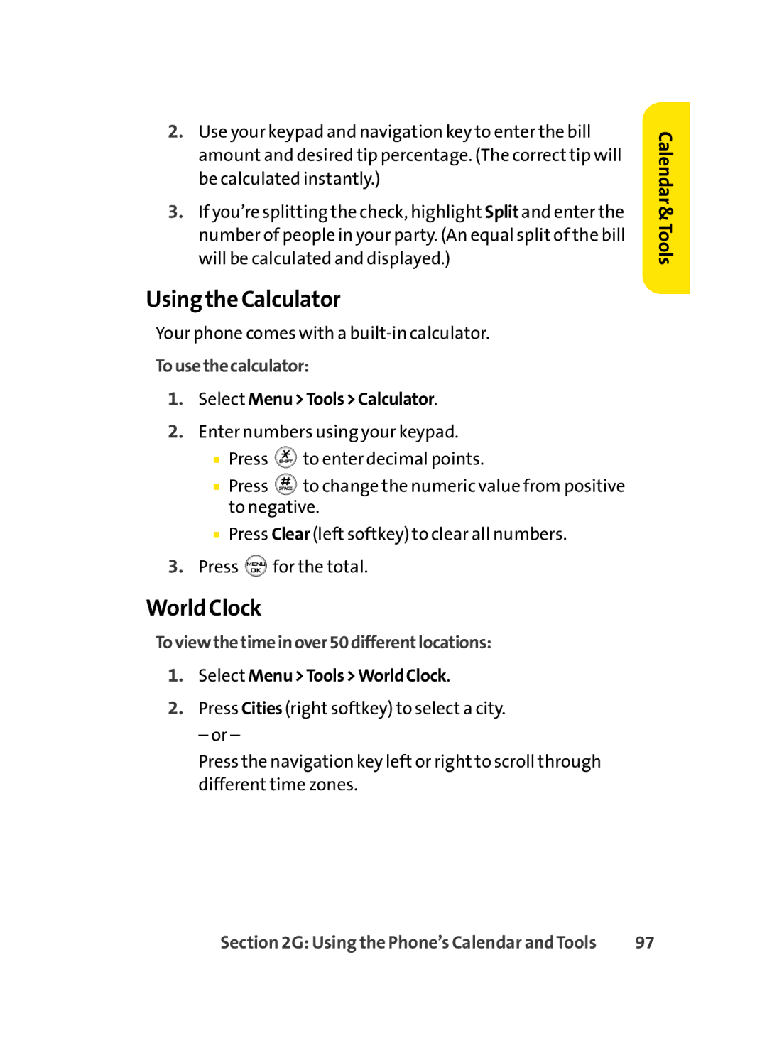 LG Electronics LX-350 manual Using the Calculator, World Clock, Tousethecalculator, Toviewthetimeinover50differentlocations 