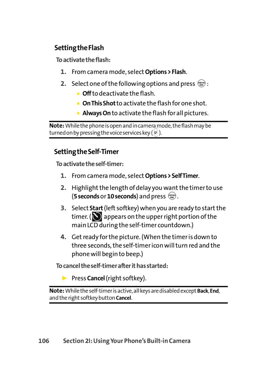 LG Electronics LX-350 manual SettingtheFlash, SettingtheSelf-Timer, Toactivatetheflash, Toactivatetheself-timer 