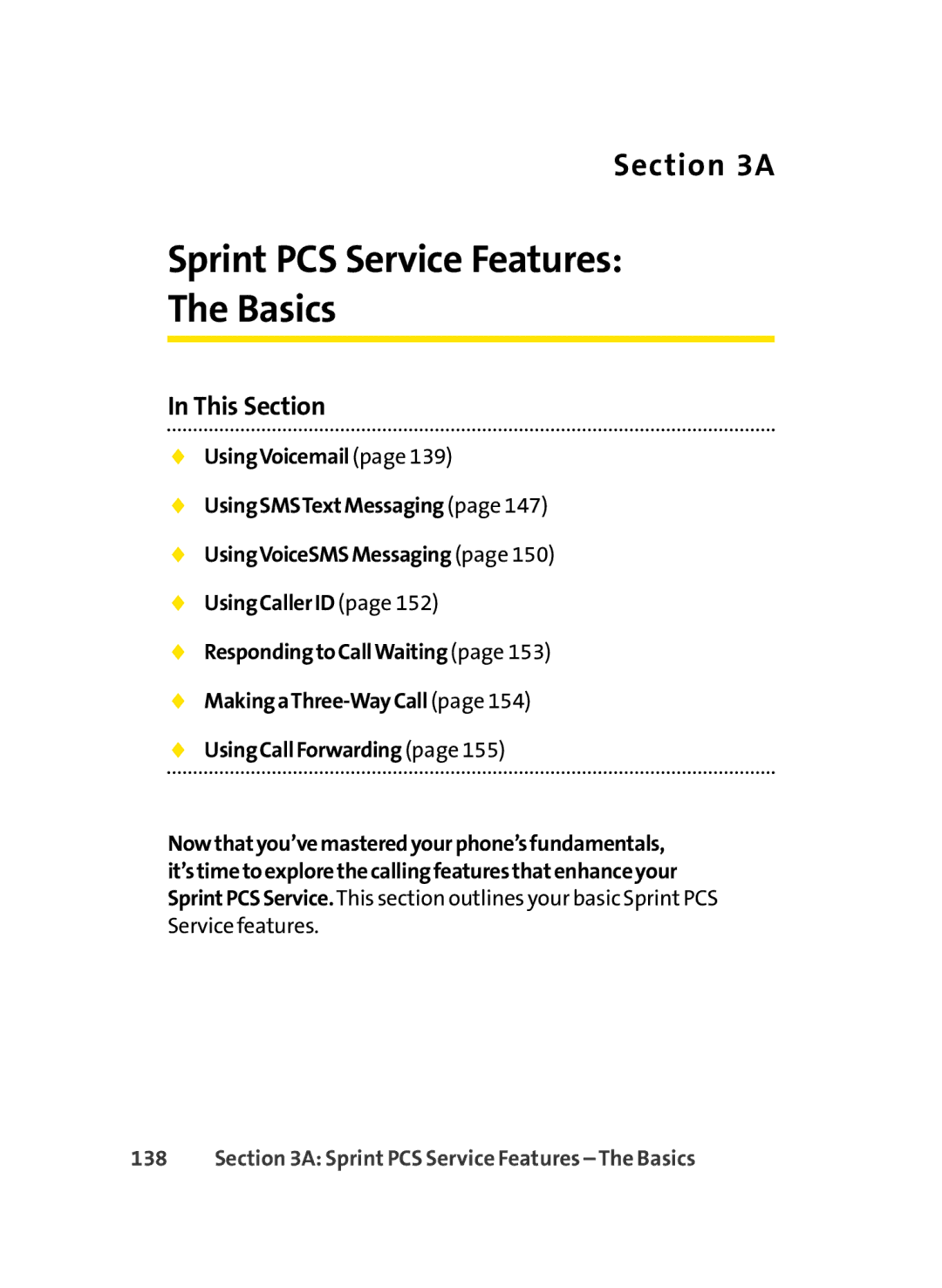 LG Electronics LX-350 manual Sprint PCS Service Features Basics, Sprint PCS Service Features The Basics 