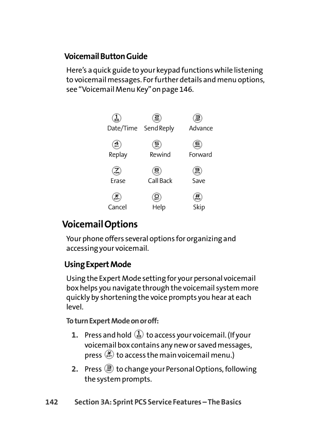 LG Electronics LX-350 manual Voicemail Options, VoicemailButtonGuide, UsingExpertMode, ToturnExpertModeonoroff 