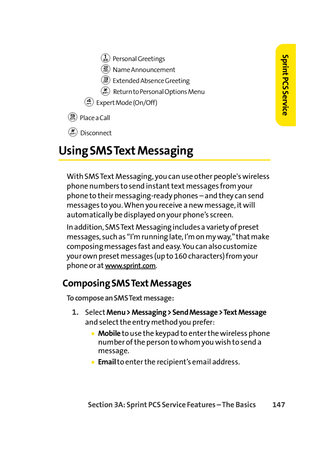 LG Electronics LX-350 manual Using SMSTextMessaging, Composing SMSTextMessages, TocomposeanSMSTextmessage, 147 