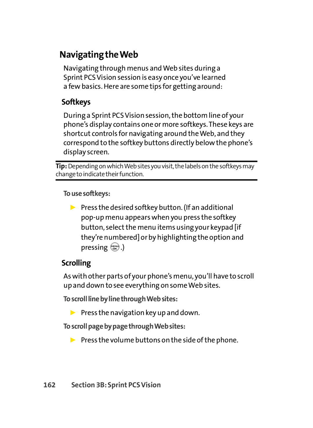 LG Electronics LX-350 manual Navigating theWeb, Softkeys, Scrolling 