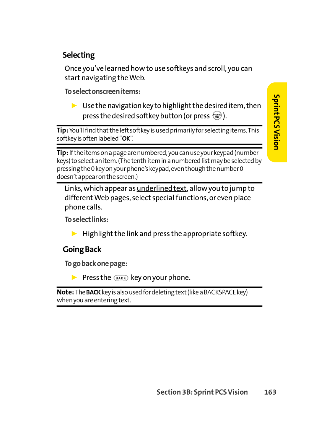 LG Electronics LX-350 manual Selecting, GoingBack 