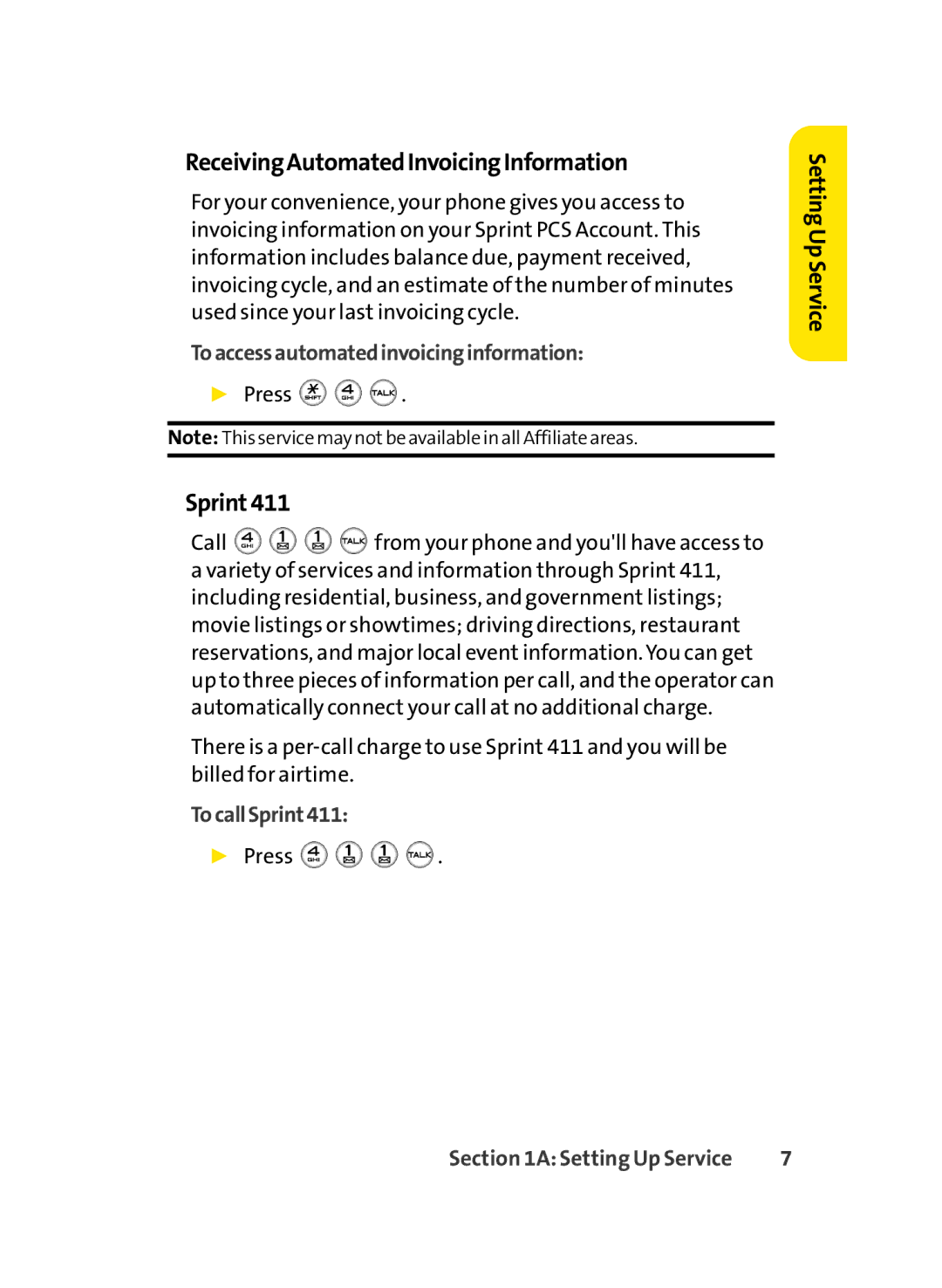 LG Electronics LX-350 manual ReceivingAutomatedInvoicingInformation, Sprint411, Toaccessautomatedinvoicinginformation 