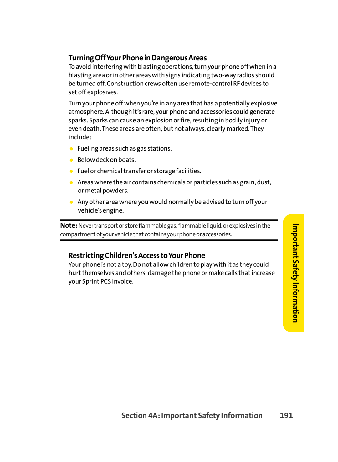 LG Electronics LX-350 manual TurningOffYourPhoneinDangerousAreas, RestrictingChildren’sAccesstoYourPhone, 191 