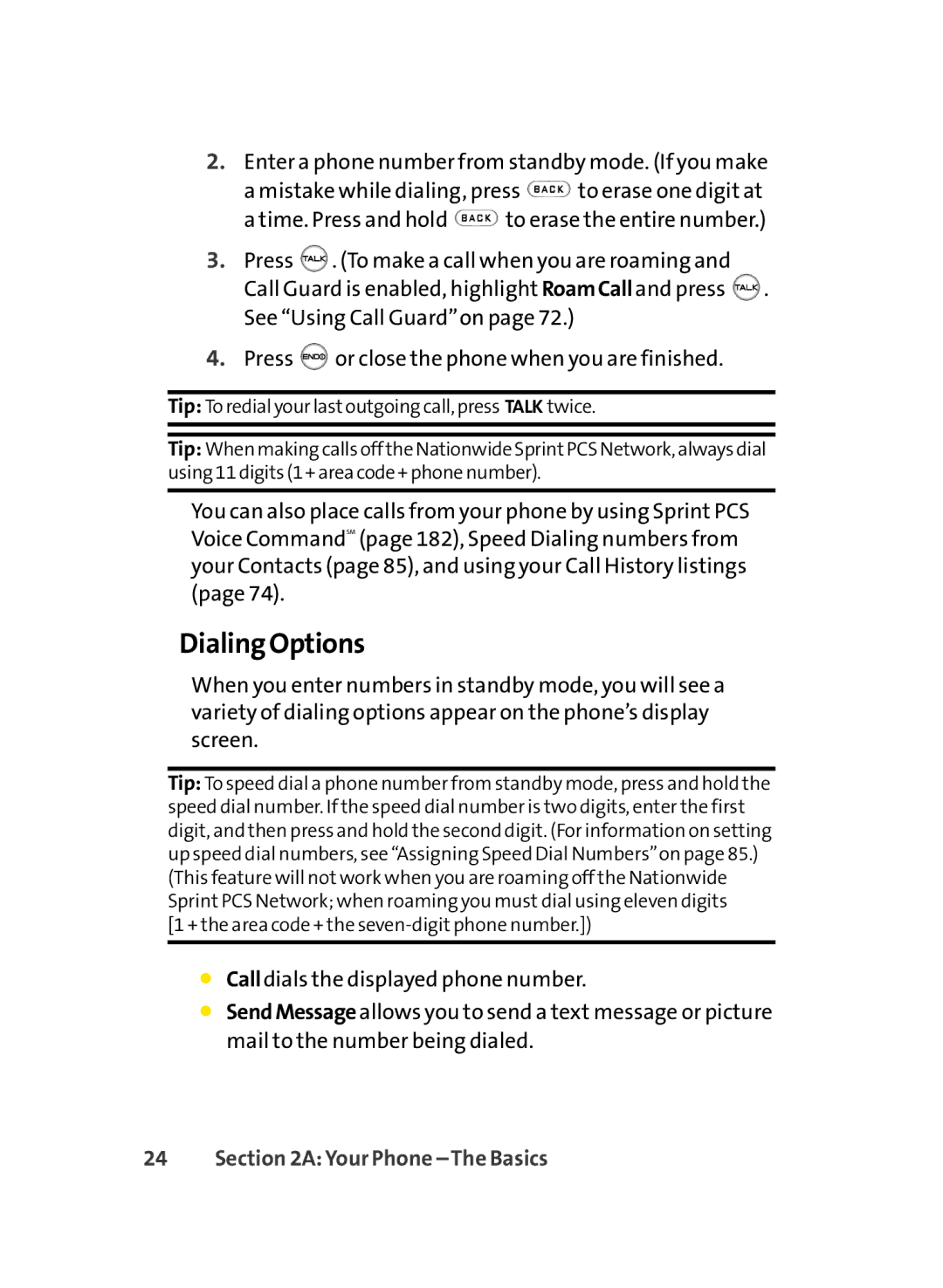 LG Electronics LX-350 manual Dialing Options 