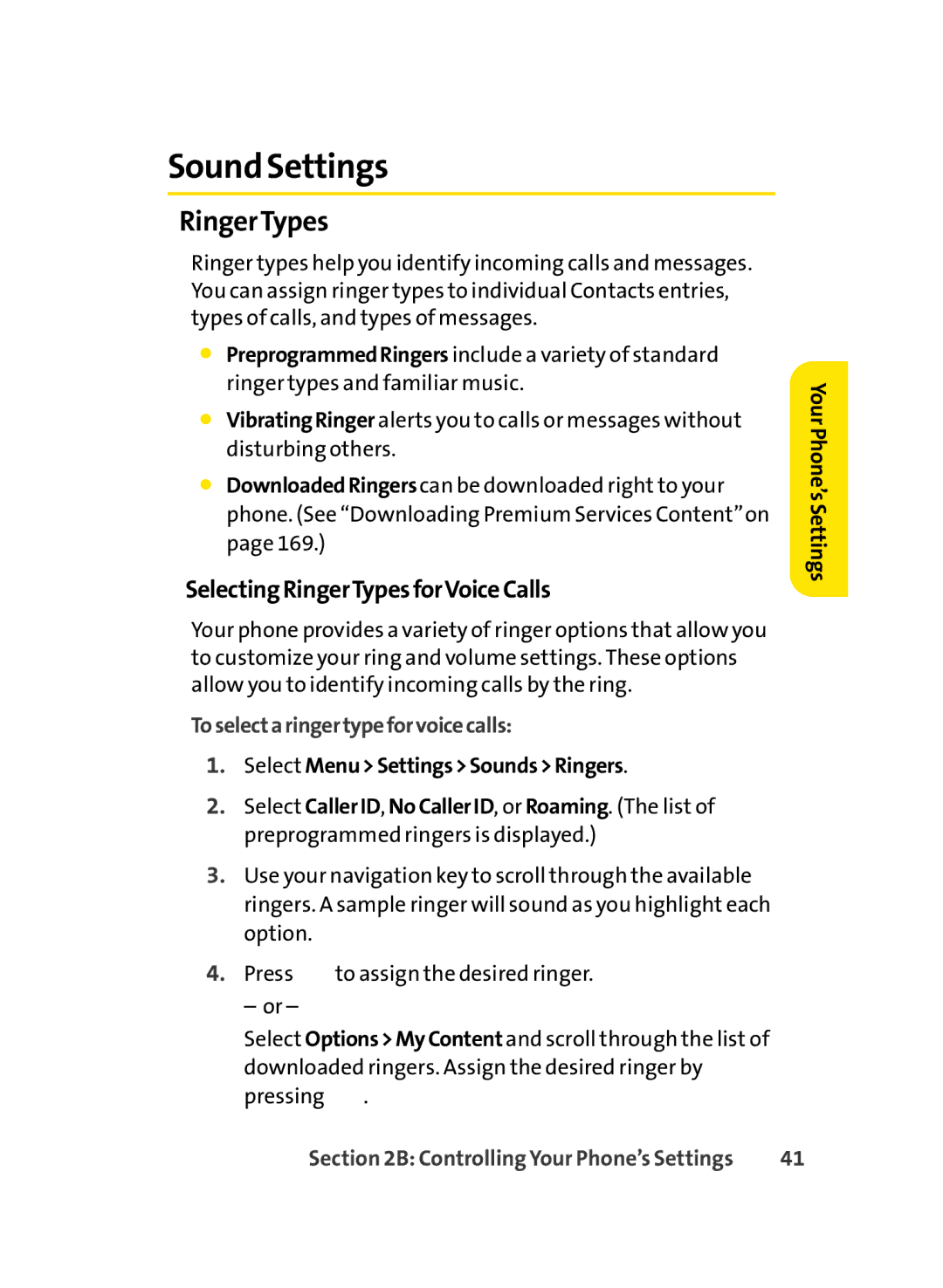 LG Electronics LX-350 manual Sound Settings, SelectingRingerTypesforVoiceCalls, Toselectaringertypeforvoicecalls 