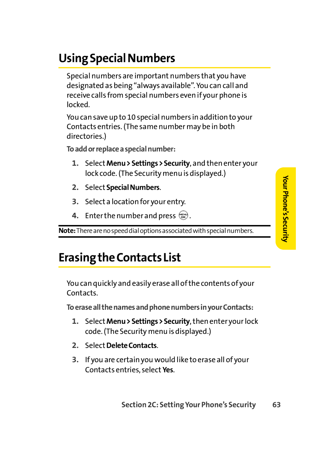 LG Electronics LX-350 manual Using Special Numbers, Erasingthe Contacts List, Toaddorreplaceaspecialnumber 