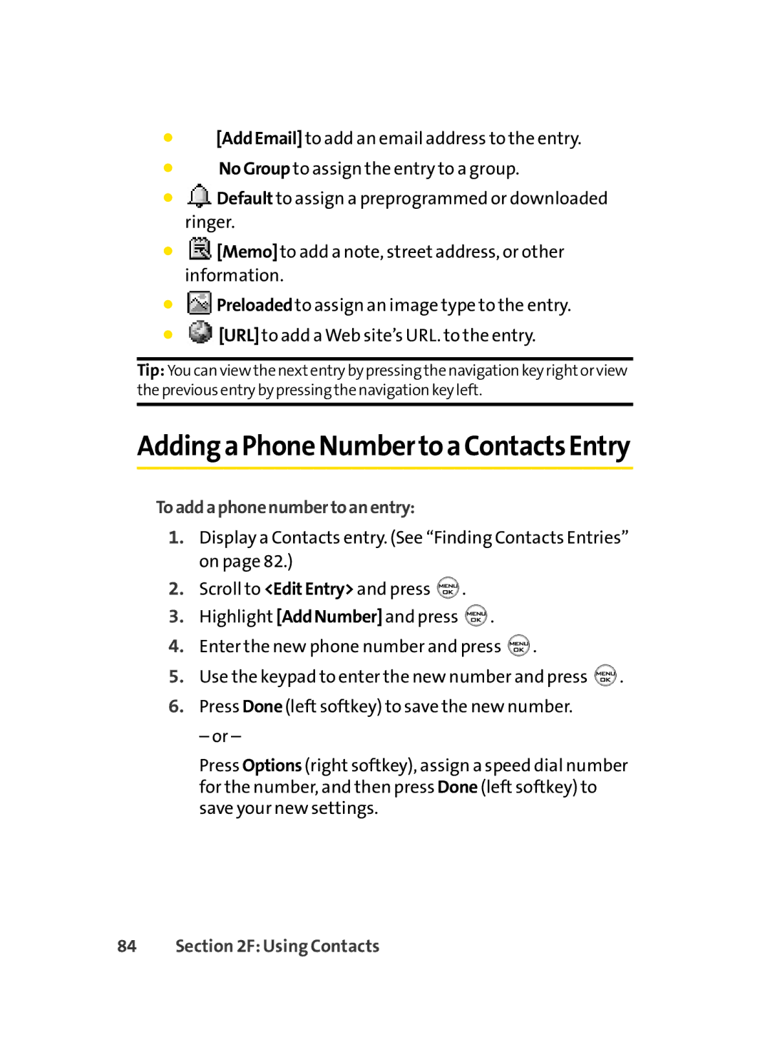 LG Electronics LX-350 manual AddingaPhoneNumbertoaContactsEntry, Toaddaphonenumbertoanentry 