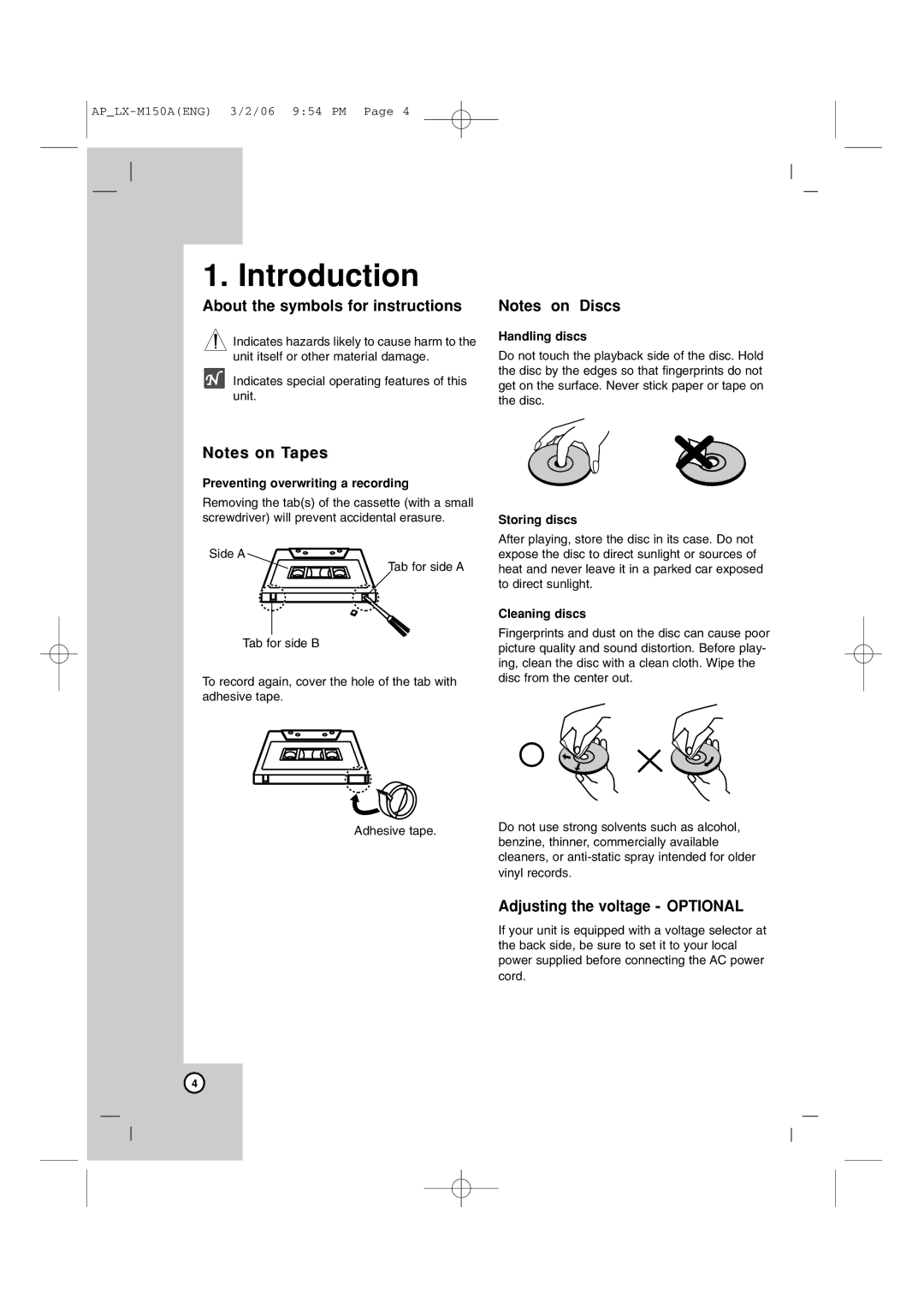 LG Electronics LX-M150 owner manual Introduction, About the symbols for instructions, Adjusting the voltage Optional 