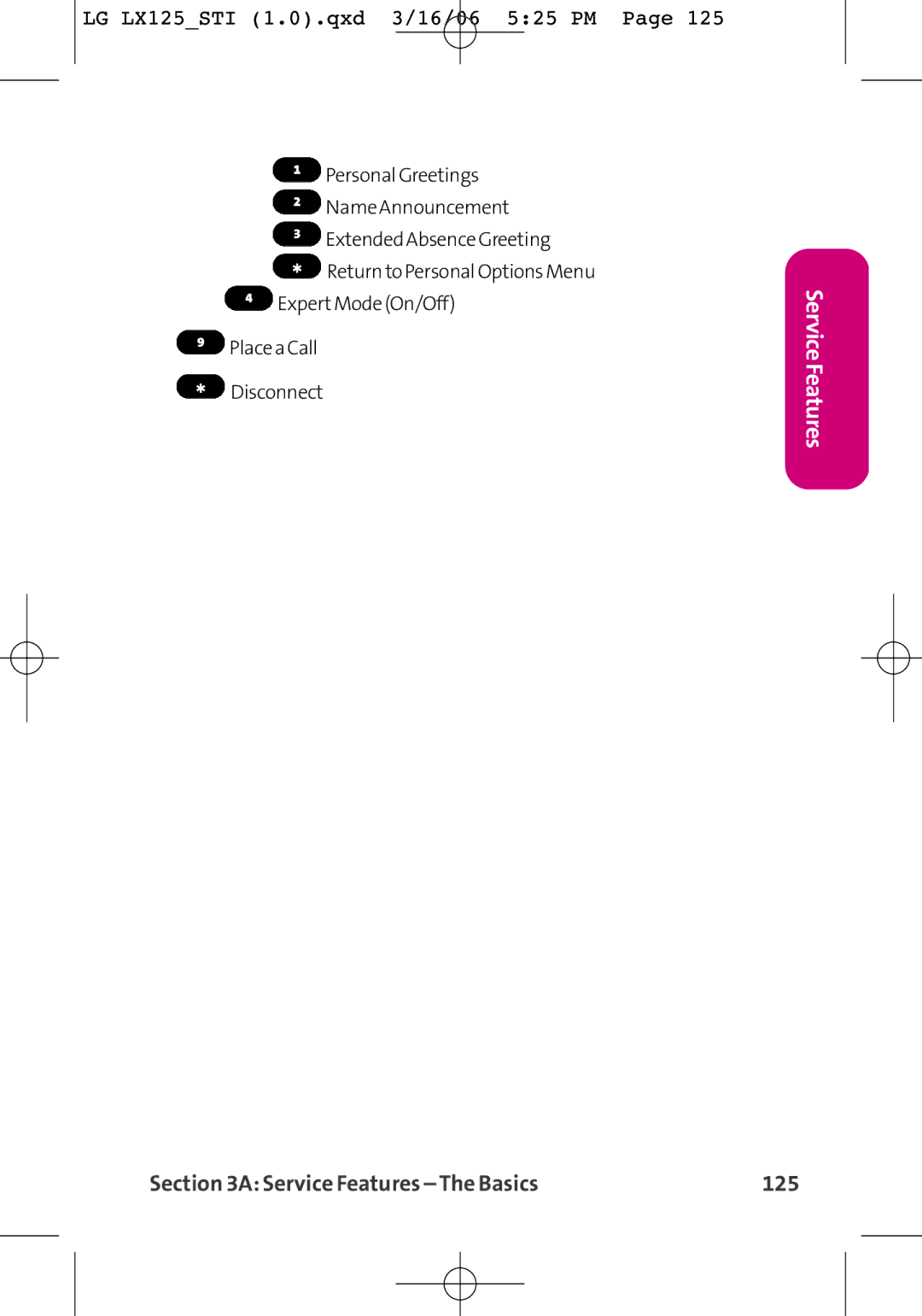 LG Electronics LX125 manual Service Features The Basics 125 