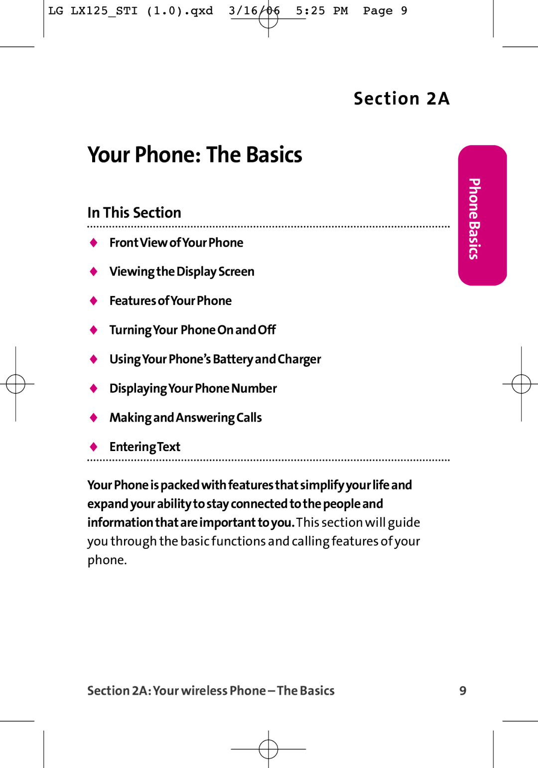 LG Electronics LX125 manual Your Phone The Basics, Your wireless Phone The Basics 