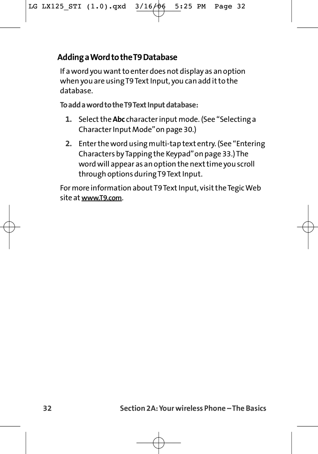 LG Electronics LX125 manual AddingaWordtotheT9Database, ToaddawordtotheT9TextInputdatabase 