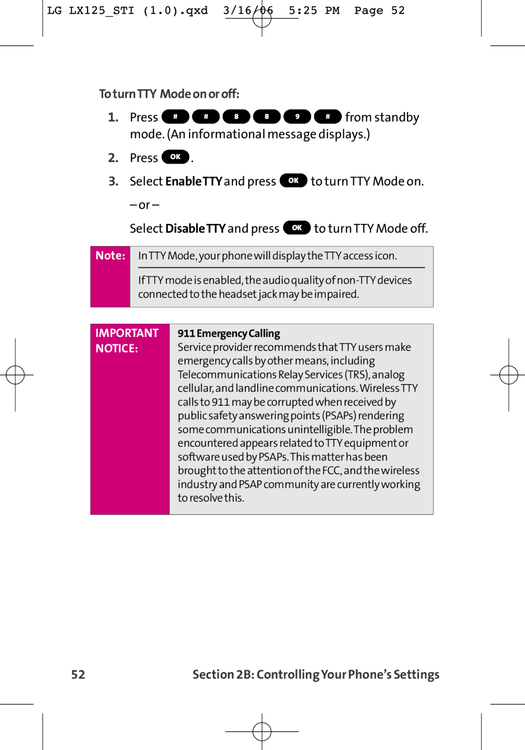 LG Electronics LX125 manual Press From standby 