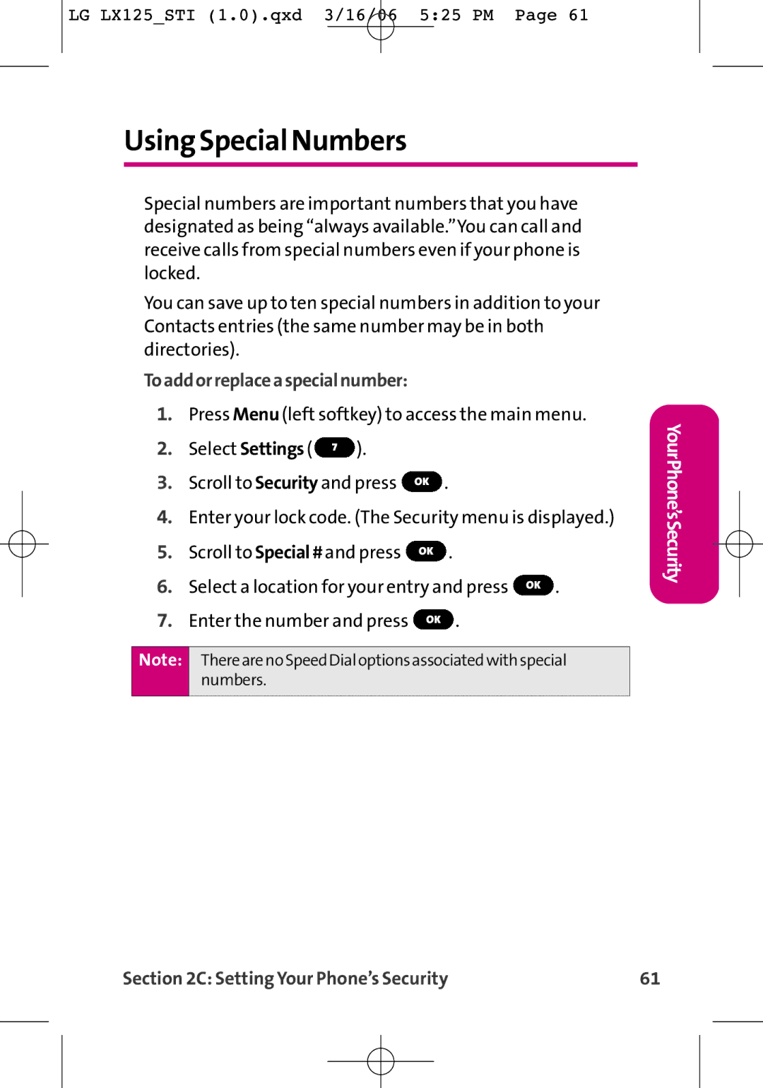 LG Electronics LX125 manual Using Special Numbers, Toaddorreplaceaspecialnumber 