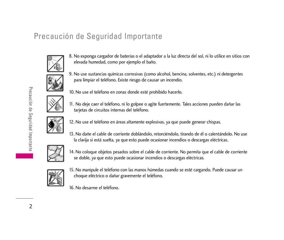 LG Electronics LX140 manual Precaución de Seguridad Importante 