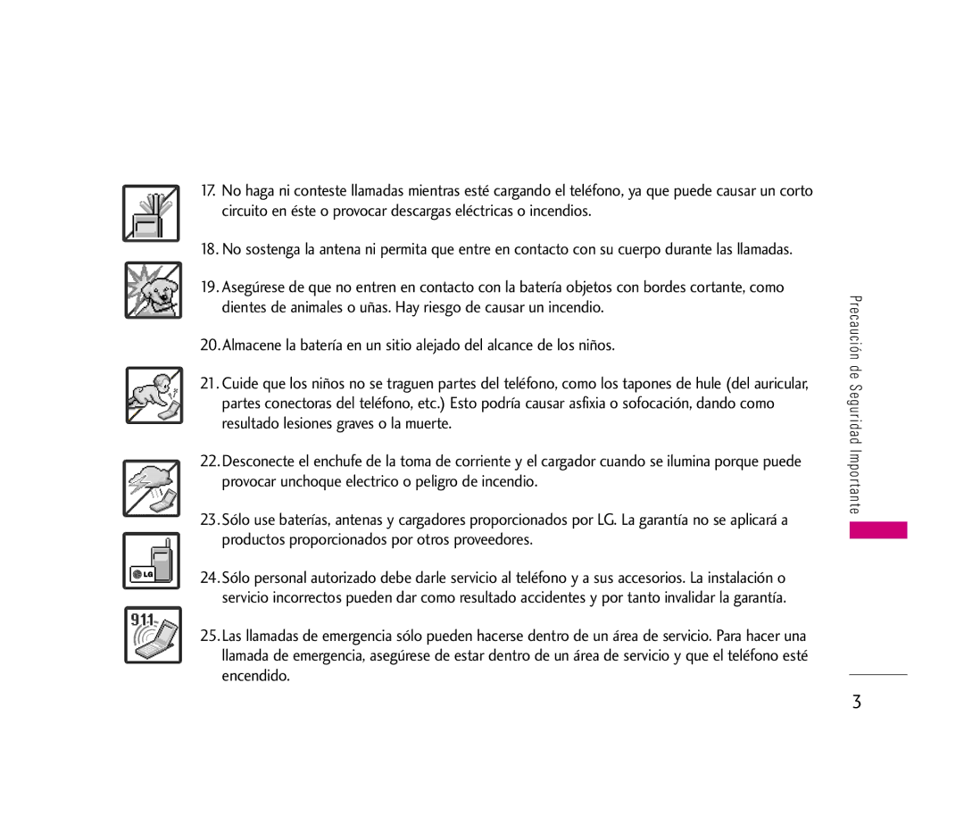 LG Electronics LX140 manual Precaución de Seguridad Importante 