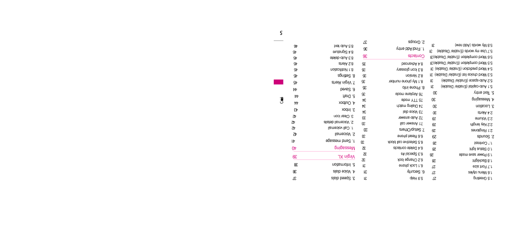 LG Electronics LX140 Greeting Help Menu styles, Font size, Backlight, Power save mode, Status light, Contrast, Reset phone 