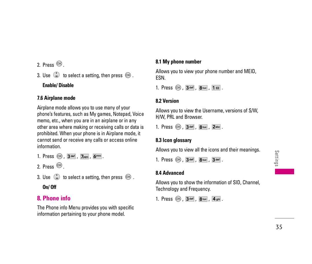 LG Electronics LX140 manual Phone info 