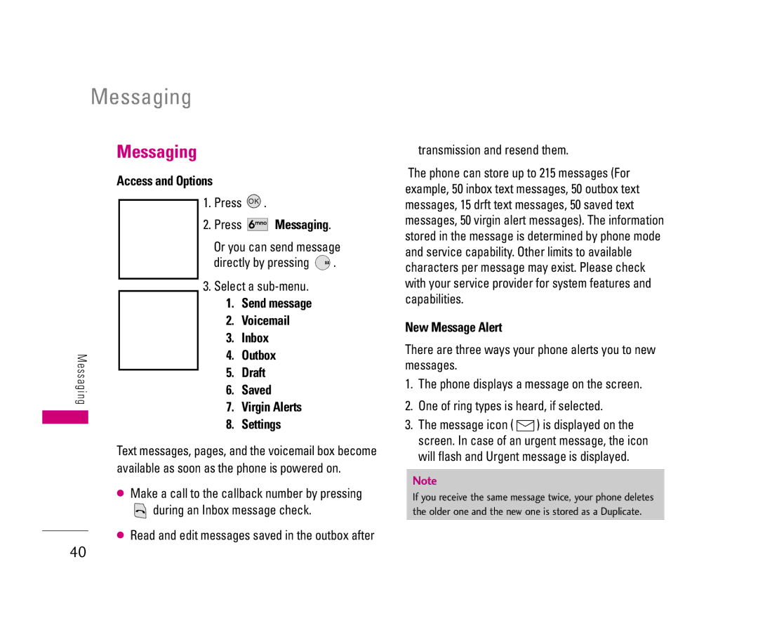 LG Electronics LX140 manual Messaging 