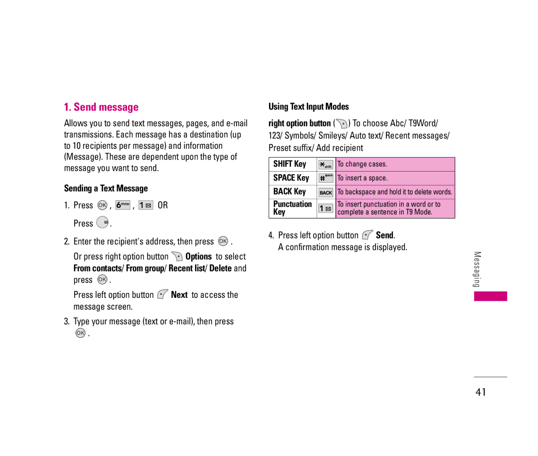 LG Electronics LX140 manual Send message 