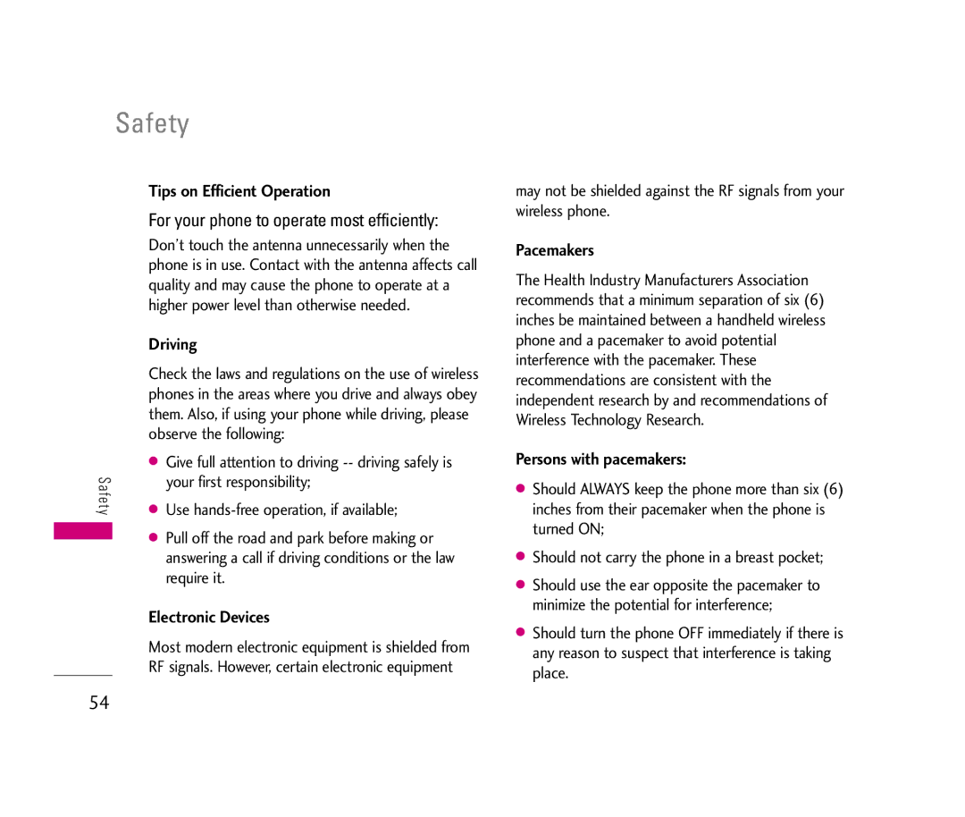 LG Electronics LX140 manual Safety 