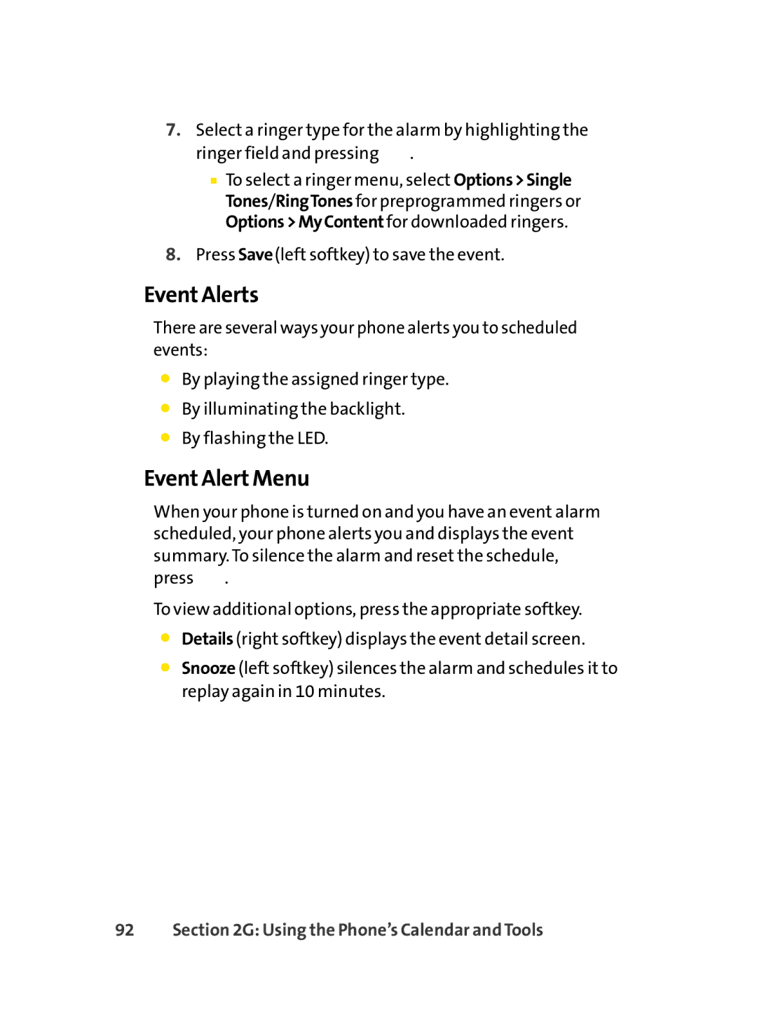 LG Electronics LX350 manual Event Alerts, Event Alert Menu 